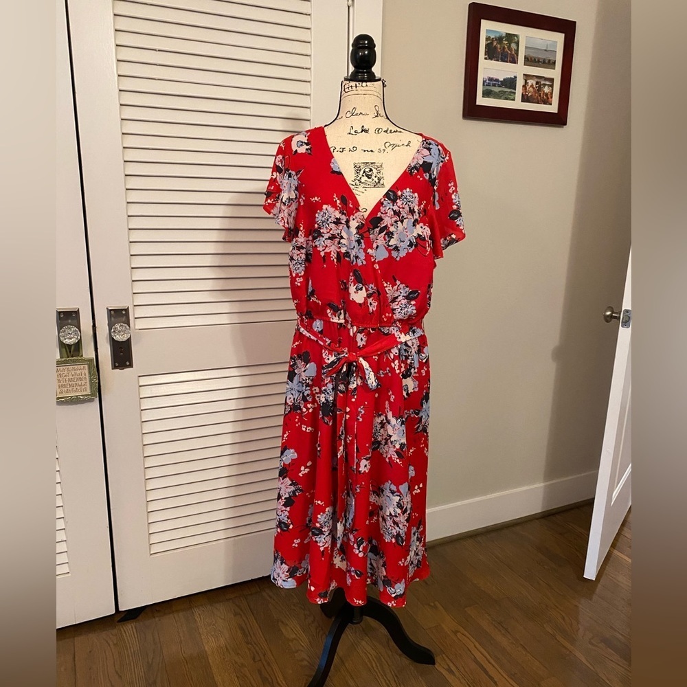 ModCloth Red Floral Midi Dress